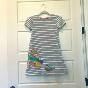 Boden Striped Mama Bird Appliqué Dress girls size 9-10y